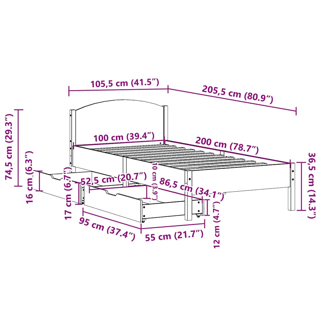 fehér tömör fenyőfa ágy matrac nélkül 100 x 200 cm
