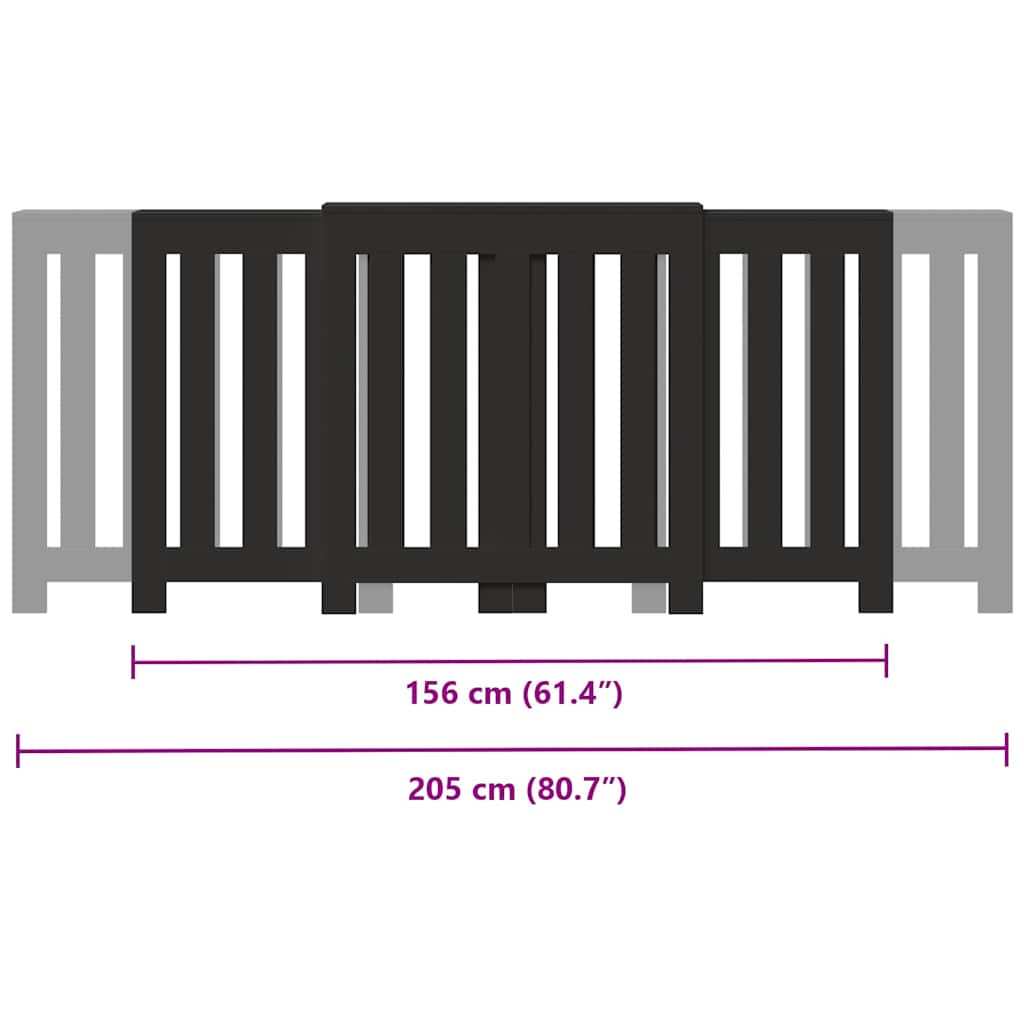 fekete szerelt fa radiátorburkolat 205 x 21,5 x 83,5 cm