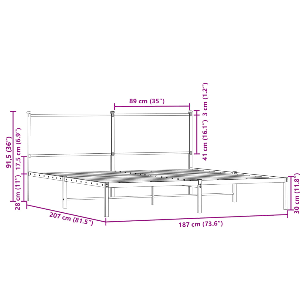 füstös tölgy színű fém ágykeret matrac nélkül 180 x 200 cm