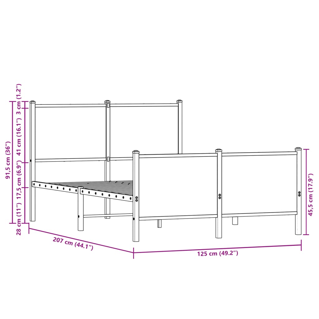 füstös tölgy színű fém ágykeret matrac nélkül 120 x 200 cm
