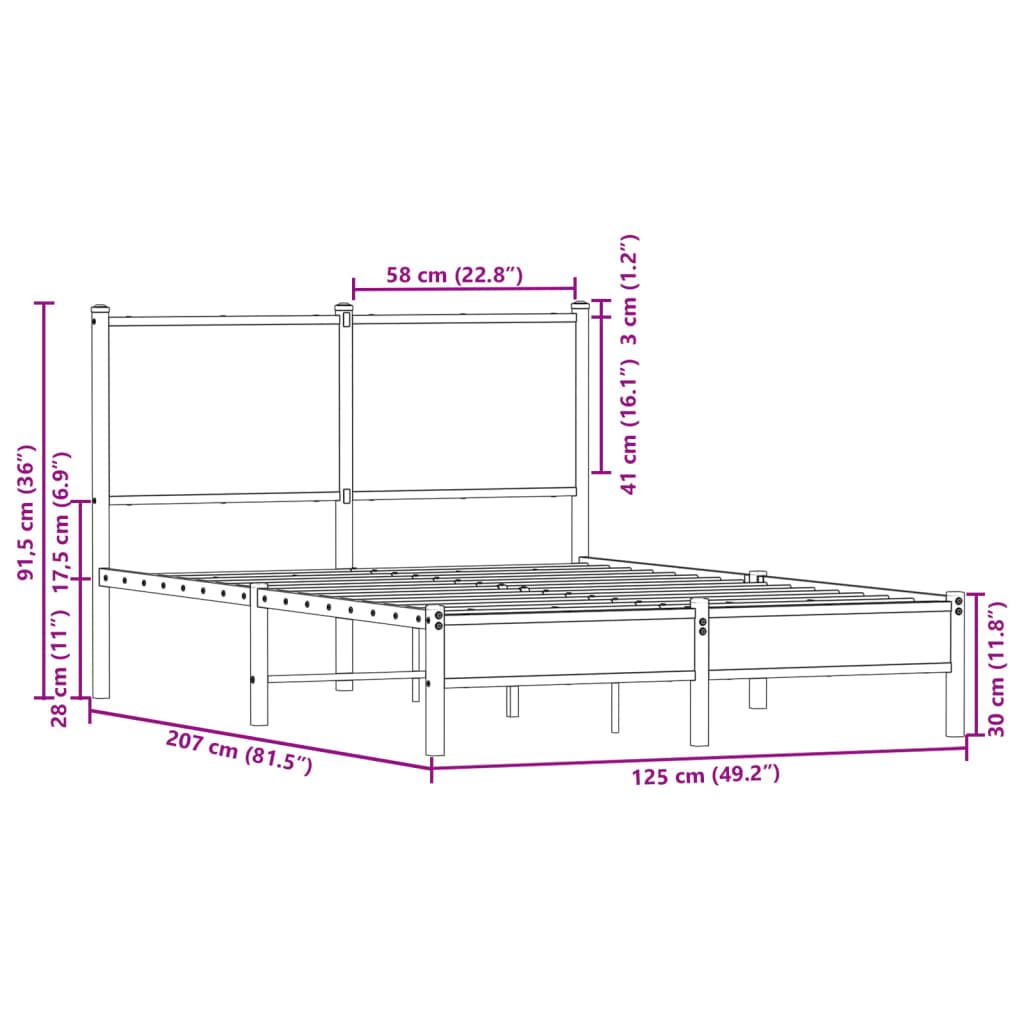 barna tölgy színű fém ágykeret matrac nélkül 120 x 200 cm