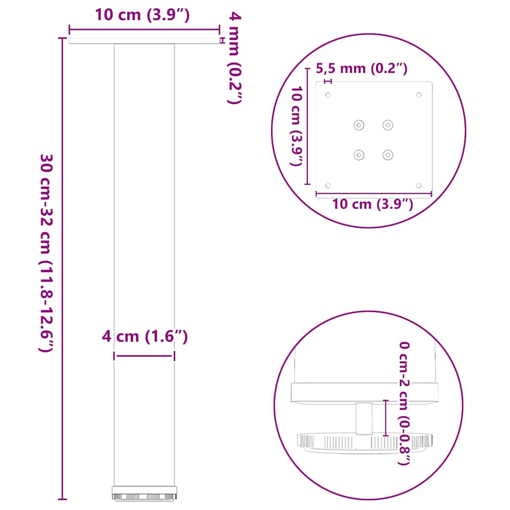 4 db natúr acél dohányzóasztal láb 30-32 cm acél