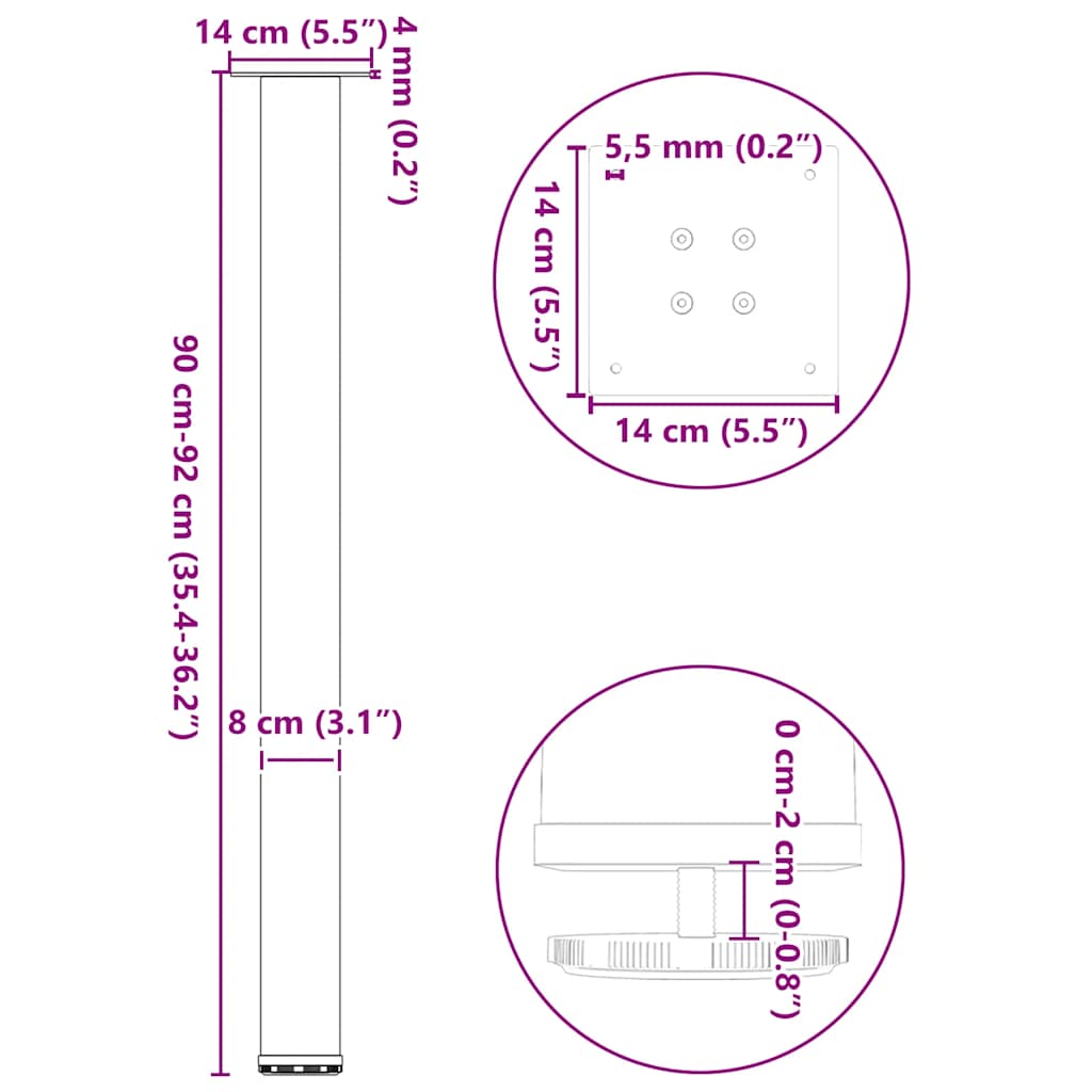 4 db antracitszürke acél bárasztalláb 90-92 cm