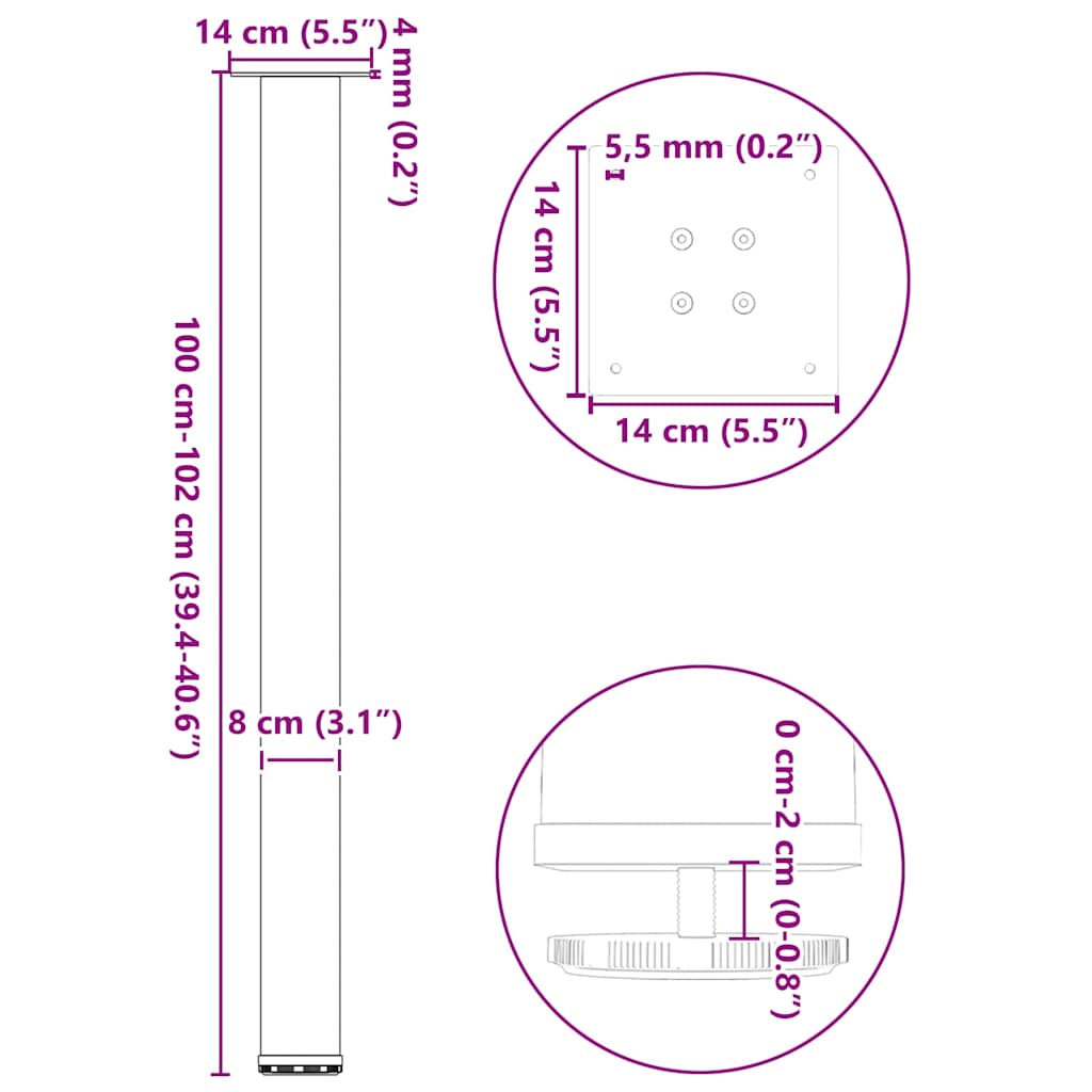 4 db antracitszürke acél bárasztalláb 100-102 cm