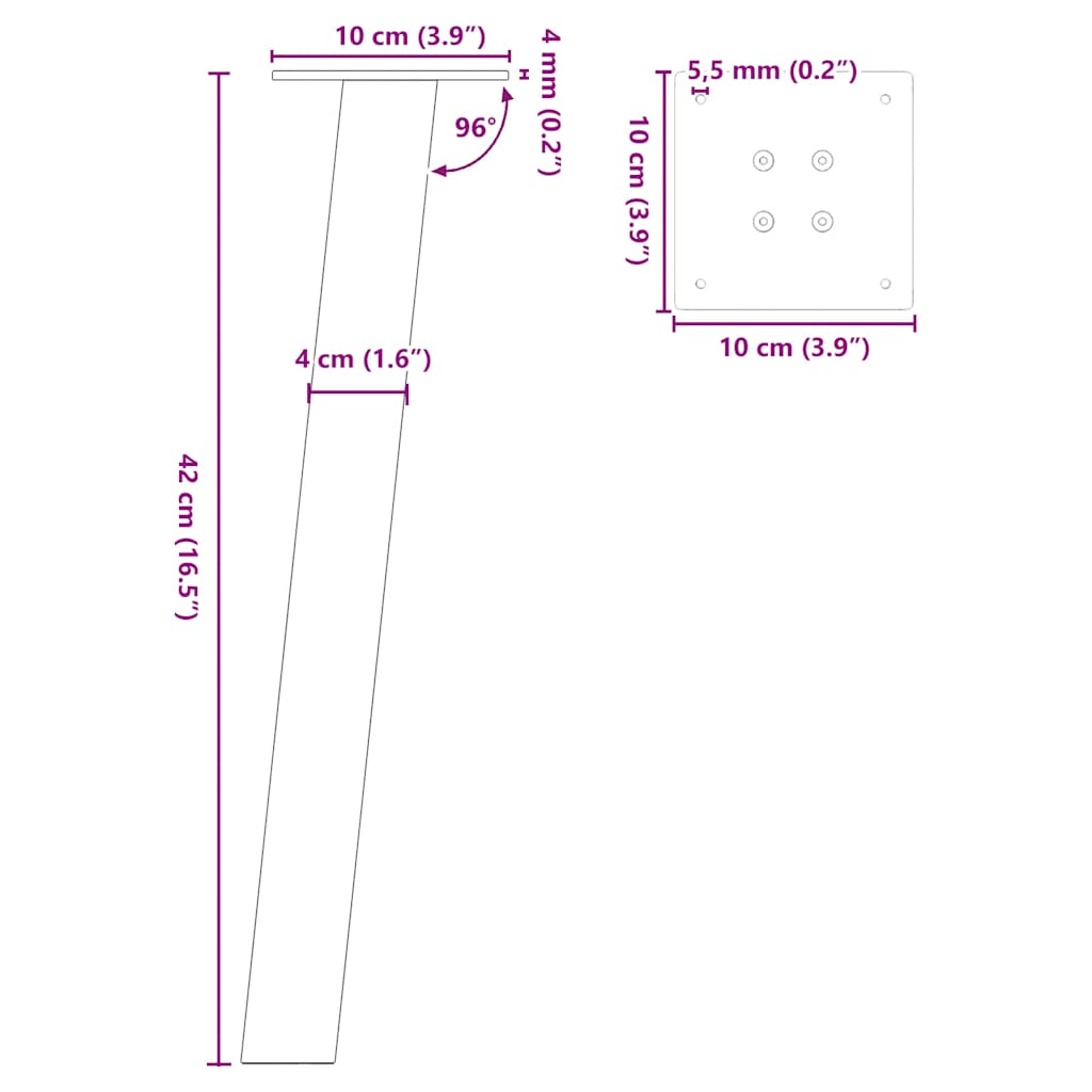 4 db fehér dohányzóasztal láb 42 cm acél