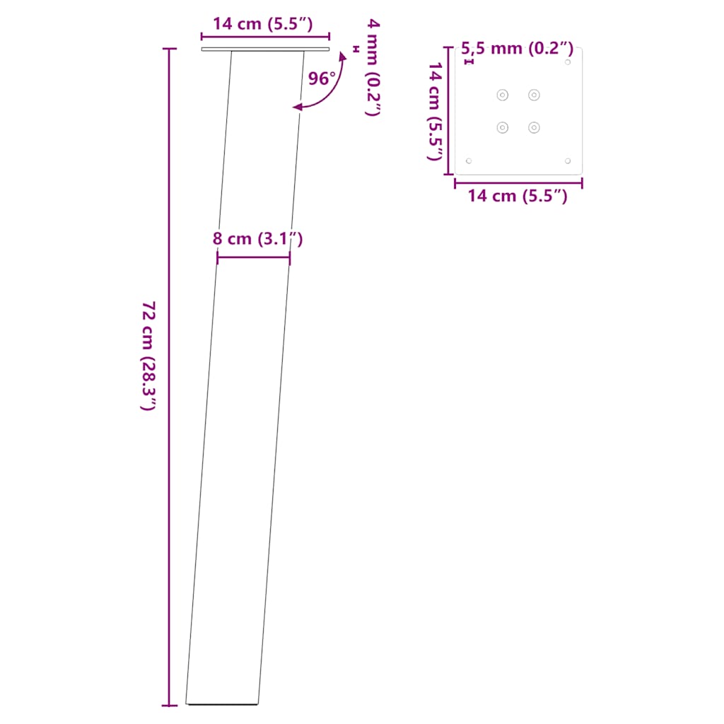 4 db fehér acél konzolasztal láb 72 cm