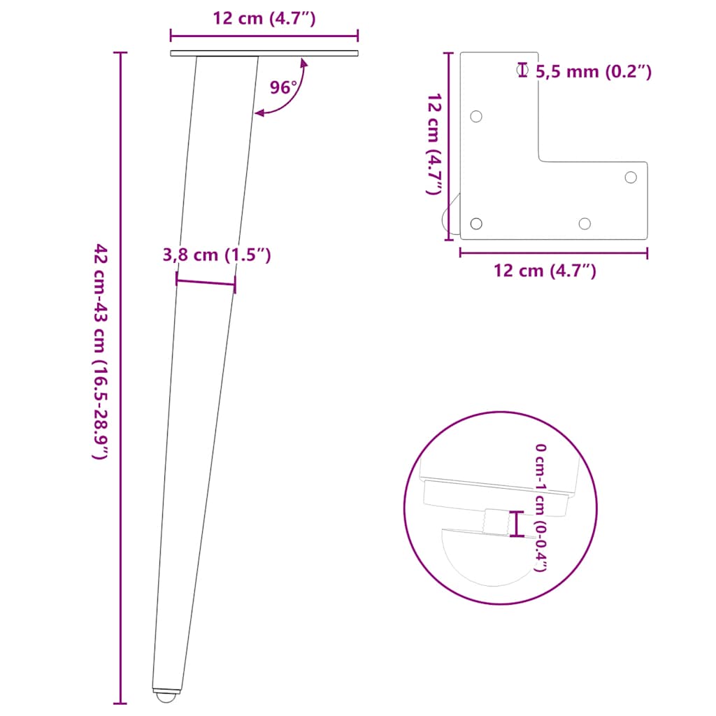 4 db kúpos alakú dohányzóasztal láb fehér 42-43 cm acél dohányzóasztal láb