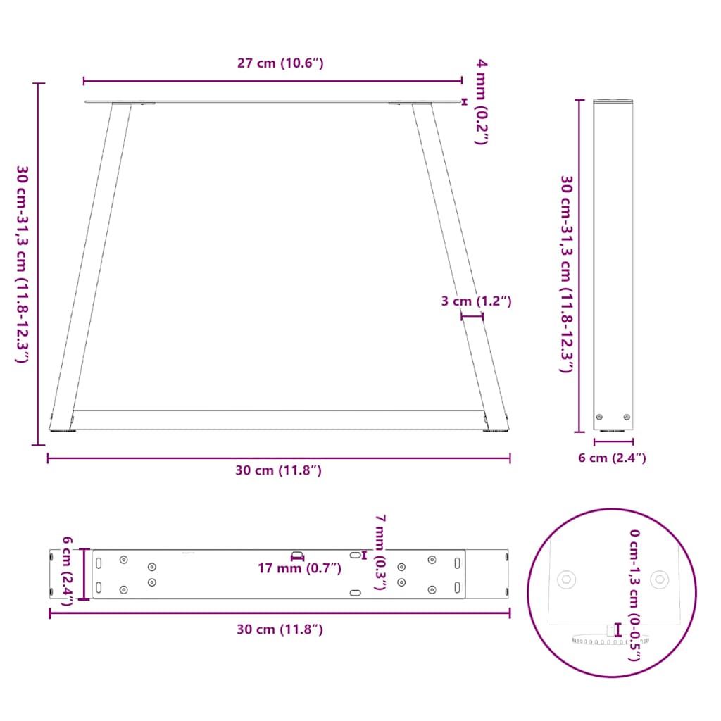 2 db antracitszürke, V-alakú acél dohányzóasztal láb 30x(30-31,3) cm