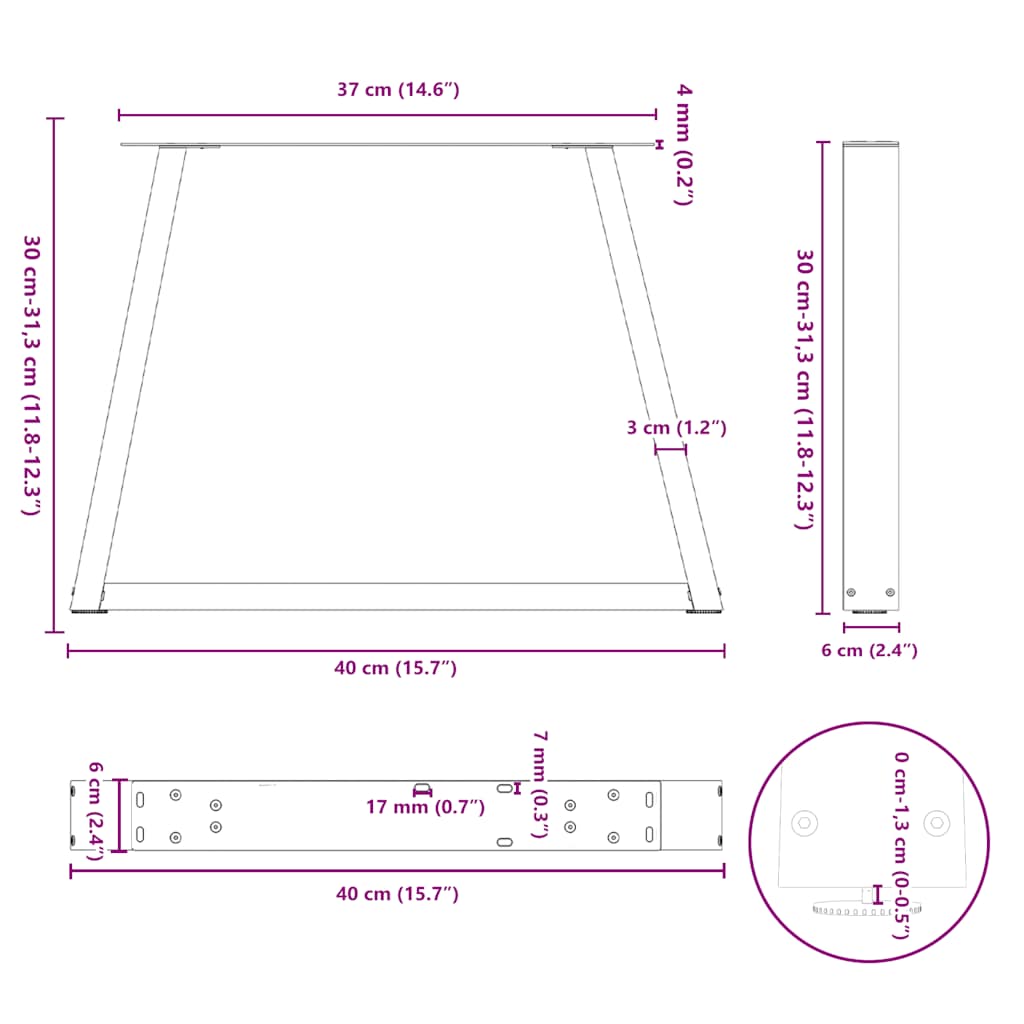 2 db V-alakú natúr acél dohányzóasztal láb 40 x (30-31,3) cm
