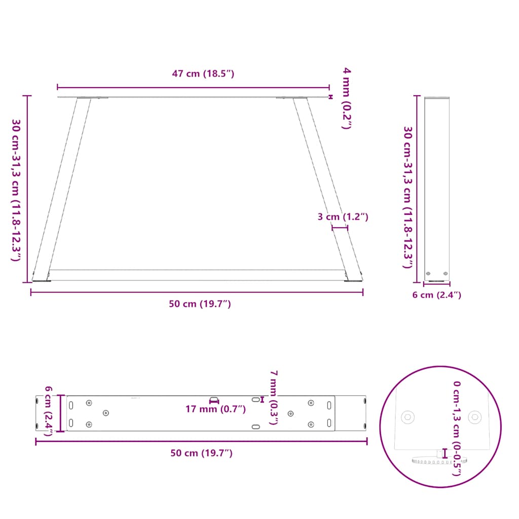 2 db fehér, V-alakú acél dohányzóasztal láb 50 x (30-31,3) cm
