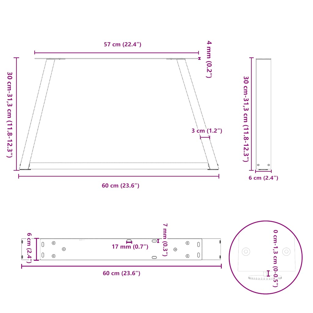 2 db fekete, V-alakú acél dohányzóasztal láb 60 x (30-31,3) cm