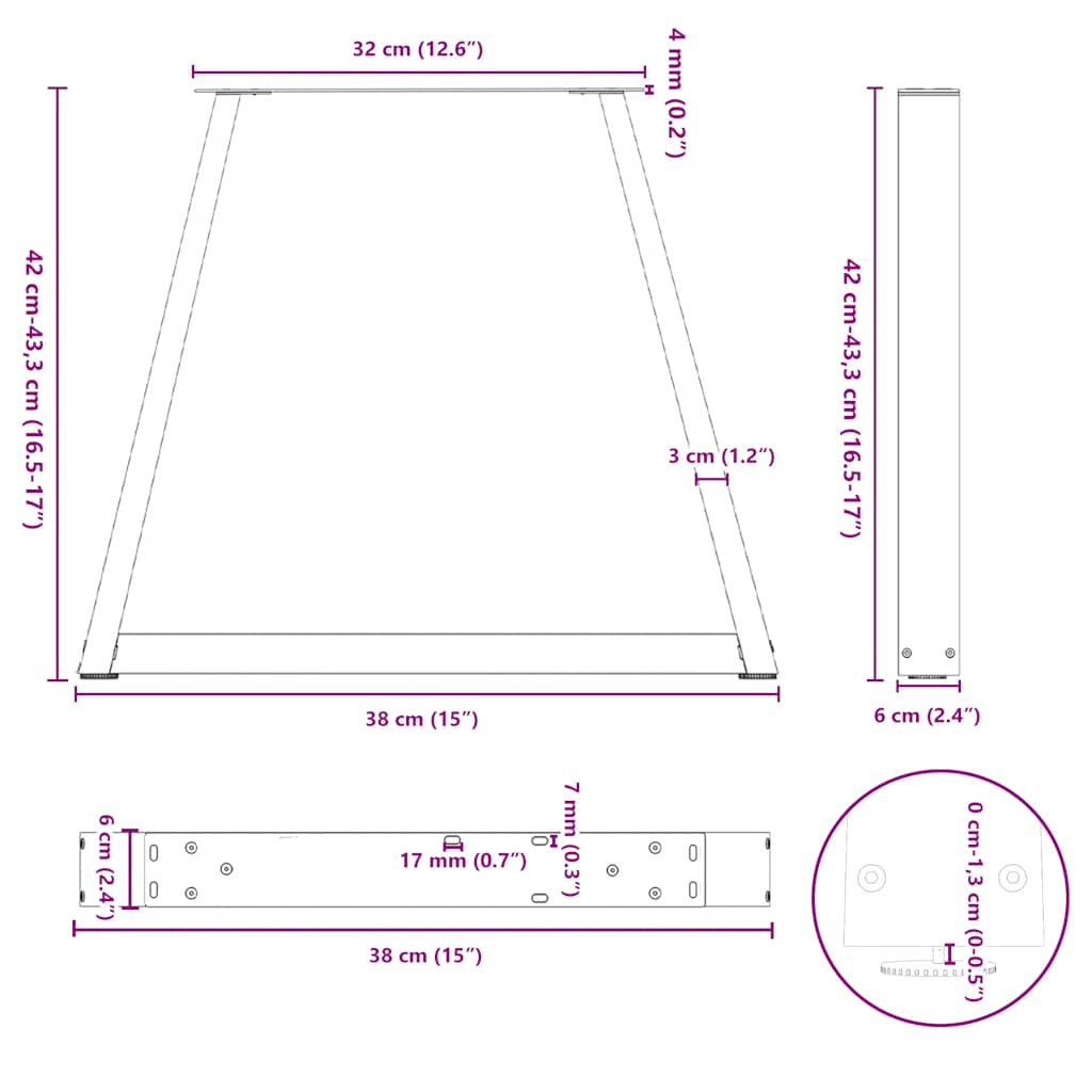 2 db fehér, V-alakú acél dohányzóasztal láb 38x(42-43,3) cm