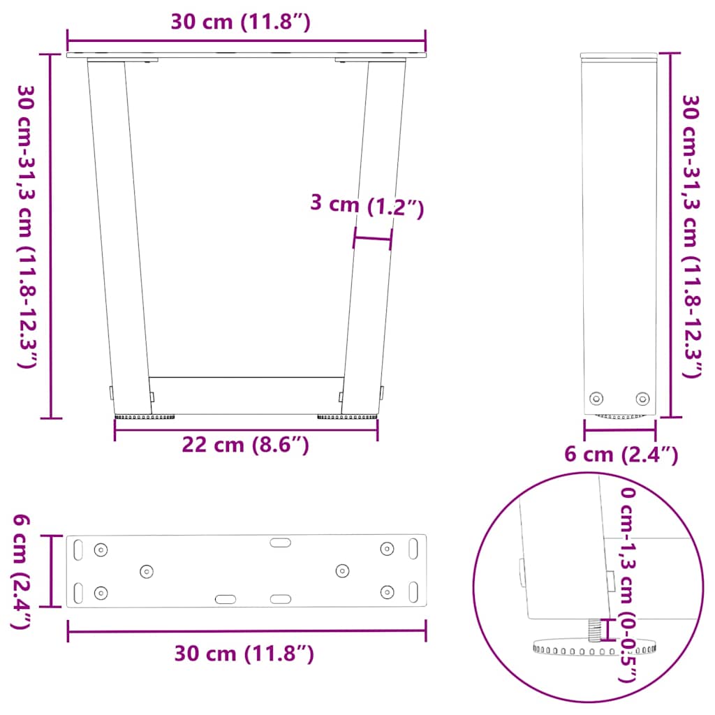 2 db V-alakú natúr acél dohányzóasztal láb 30x(30-31,3) cm