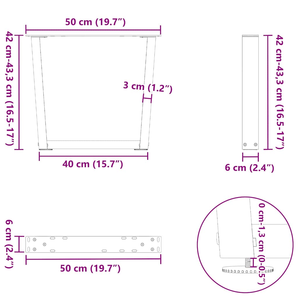 2 db V-alakú natúr acél dohányzóasztal láb 50x(42-43,3) cm