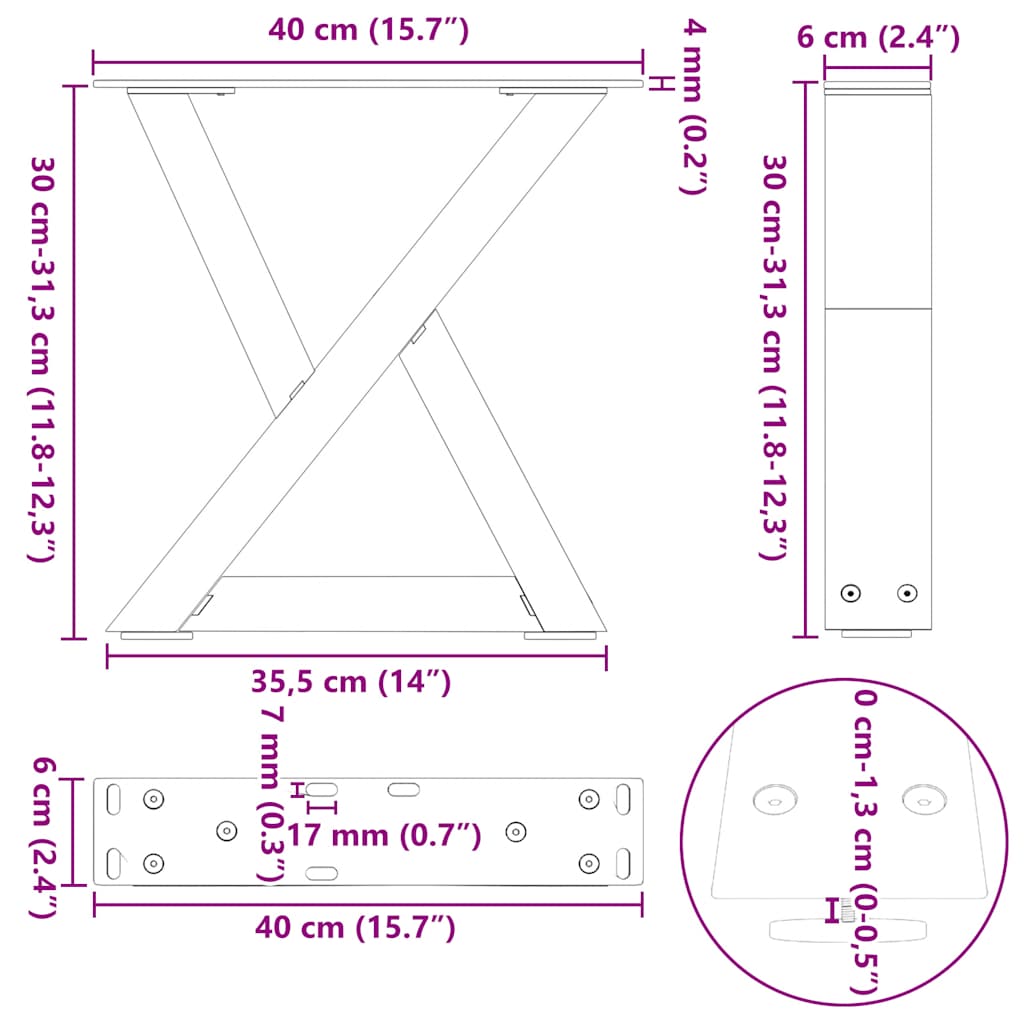 2 db fehér dohányzóasztal láb 40 x (30-31,3) cm acél dohányzóasztal láb