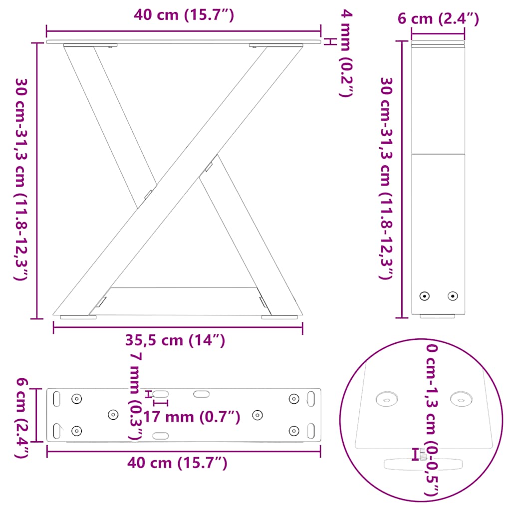 2 db antracitszürke acél dohányzóasztal láb 40 x (30-31,3) cm