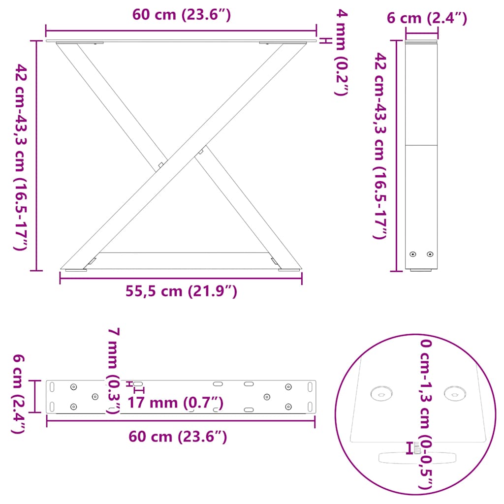 2 db fehér dohányzóasztal láb 60 x (42-43,3) cm acél dohányzóasztal láb