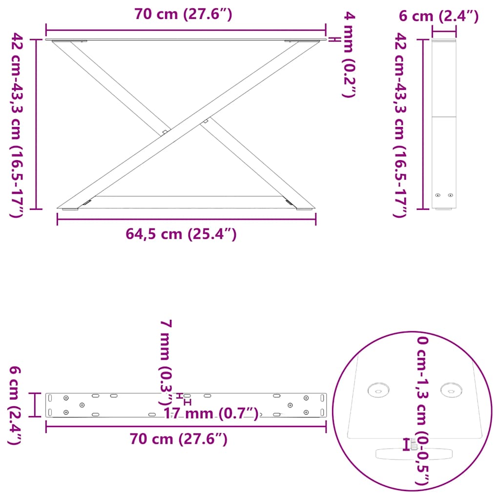 2 db fehér dohányzóasztal láb 70 x (42-43,3) cm acél dohányzóasztal láb