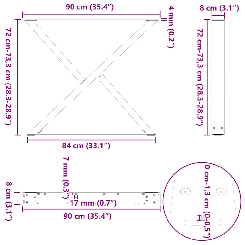 2 db fehér étkezőasztal láb 90 x (72-73,3) cm acél étkezőasztal láb