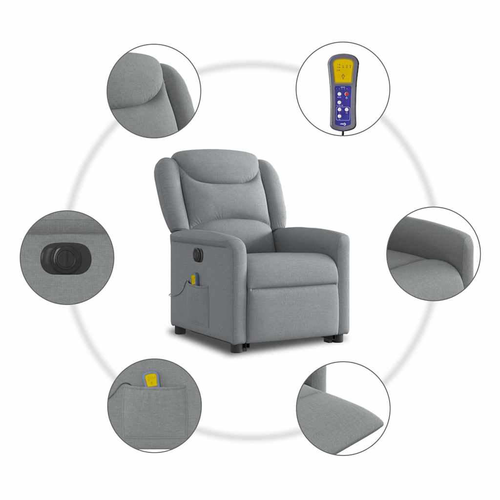 világosszürke szövet dönthető elektromos álló masszázsfotel