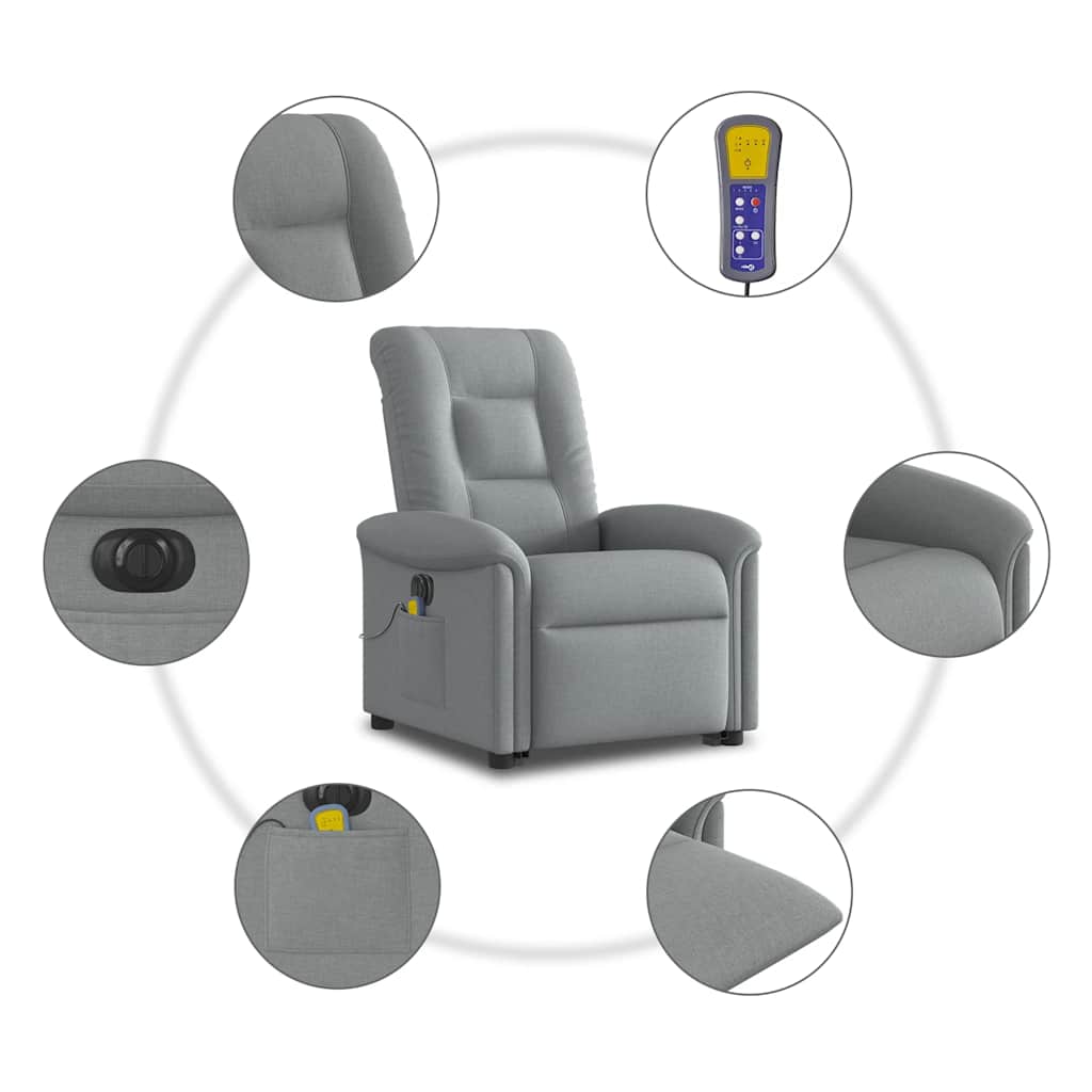 világosszürke szövet dönthető elektromos álló masszázsfotel