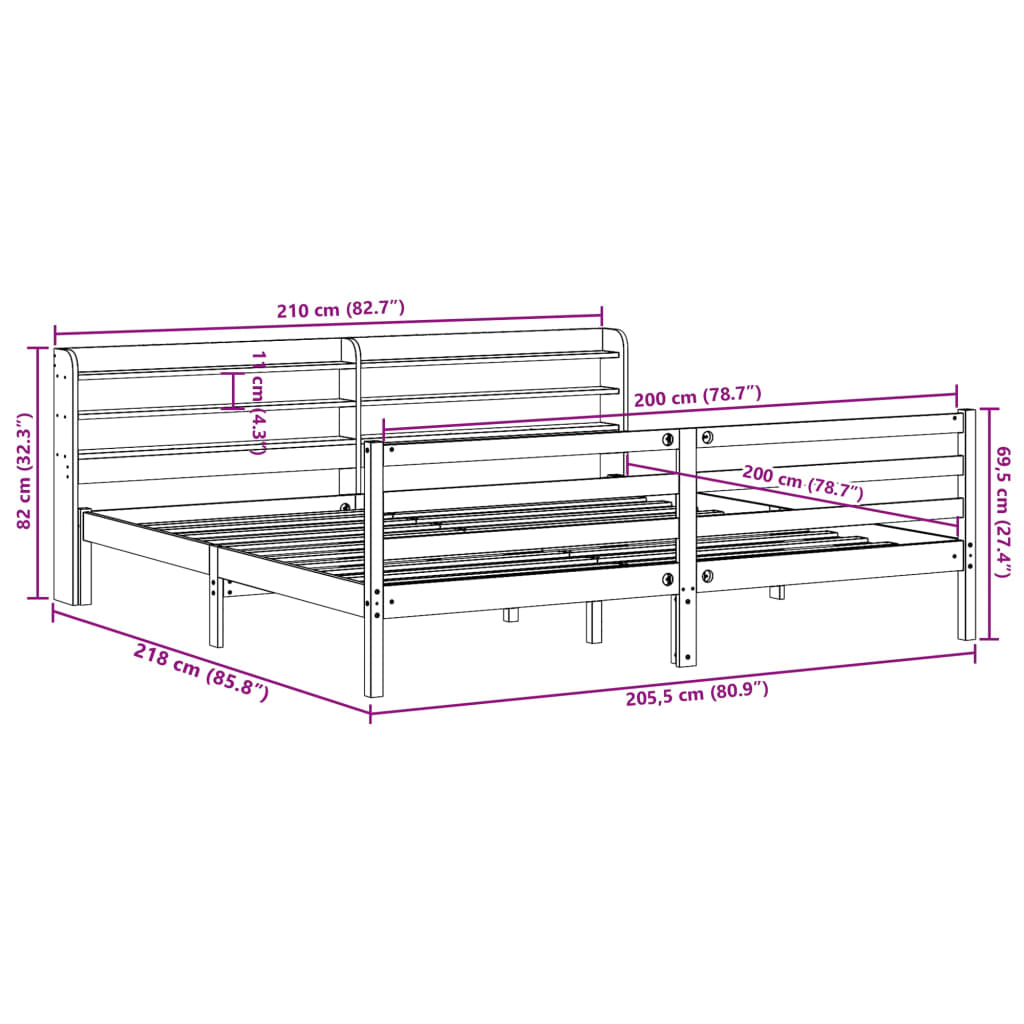 viaszbarna tömör fenyőfa ágy matrac nélkül 200 x 200 cm