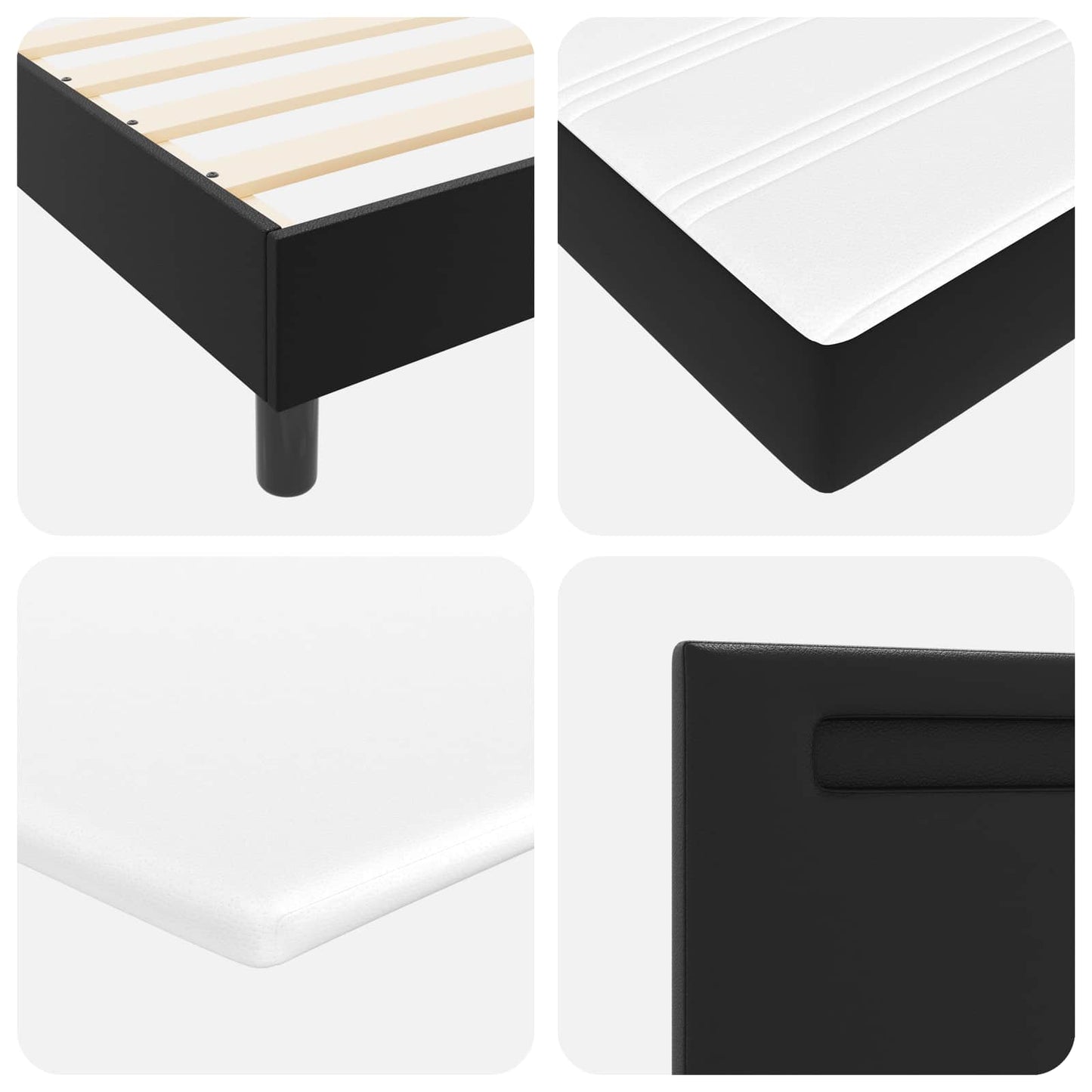 Boxrugós ágy LED szalagokkal Fekete 90 x 190 cm Műbőr