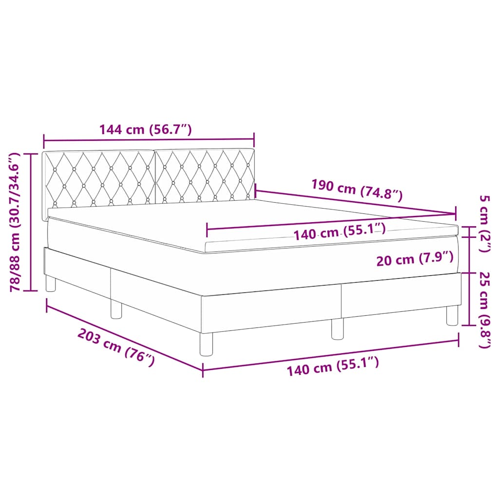 Boxrugós ágy matracmal Sötét kék 140 x 190 cm Bársony
