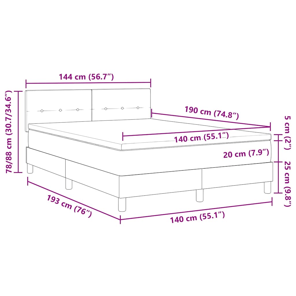 Boxrugós ágy matracmal Sötétszürke 140 x 190 cm Bársony