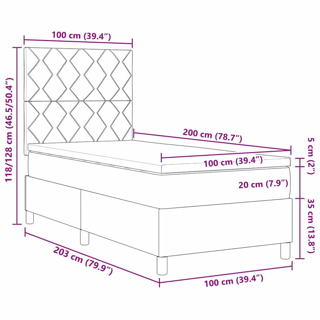 Boxrugós ágy fejtámlával Fekete 100 x 200 cm szövet
