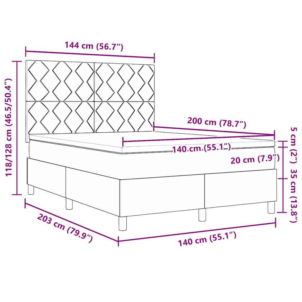 Boxrugós ágy fejtámlával Sötét kék 140 x 200 cm Bársony