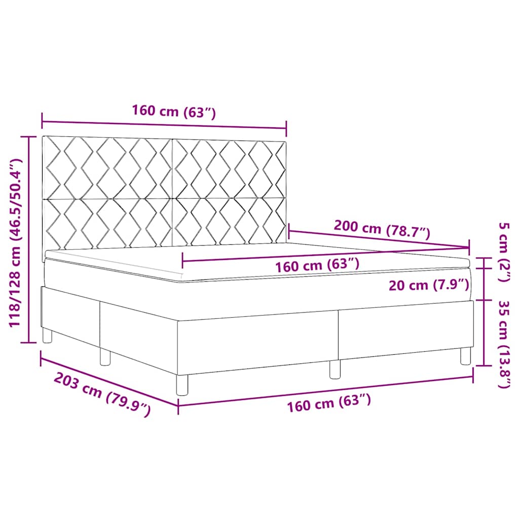 Boxrugós ágy fejtámlával Sötét kék 160 x 200 cm Bársony
