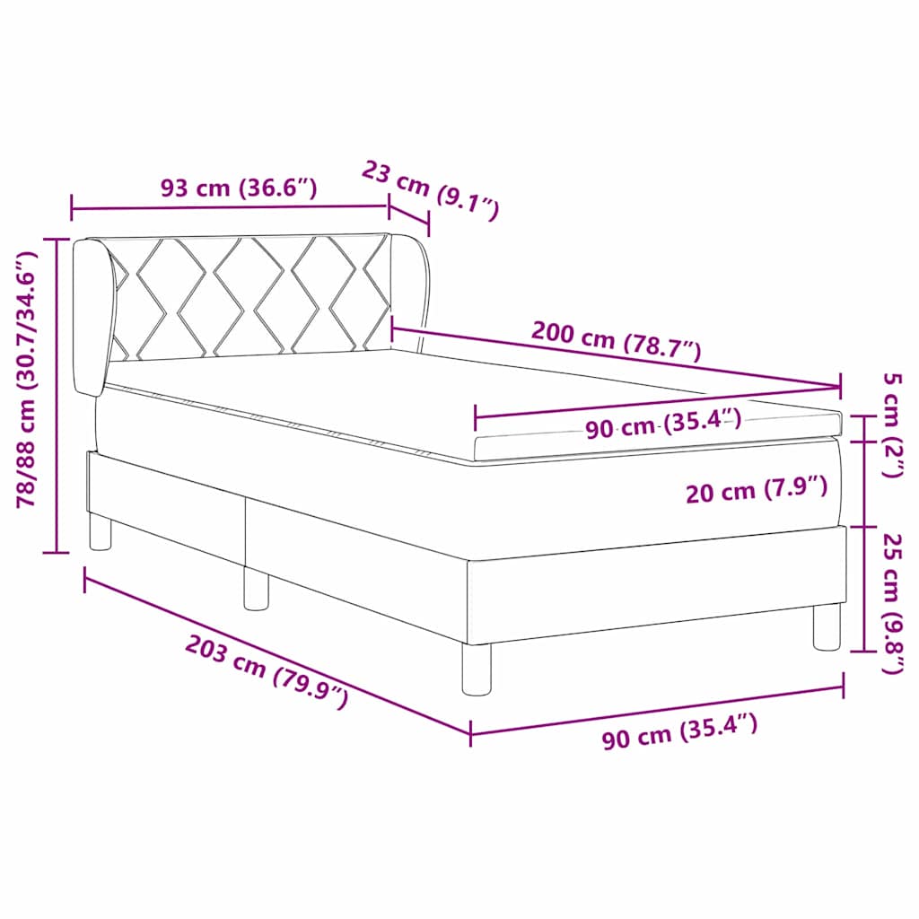 Boxrugós ágy fejtámlával Sötét Barna 90 x 200 cm szövet