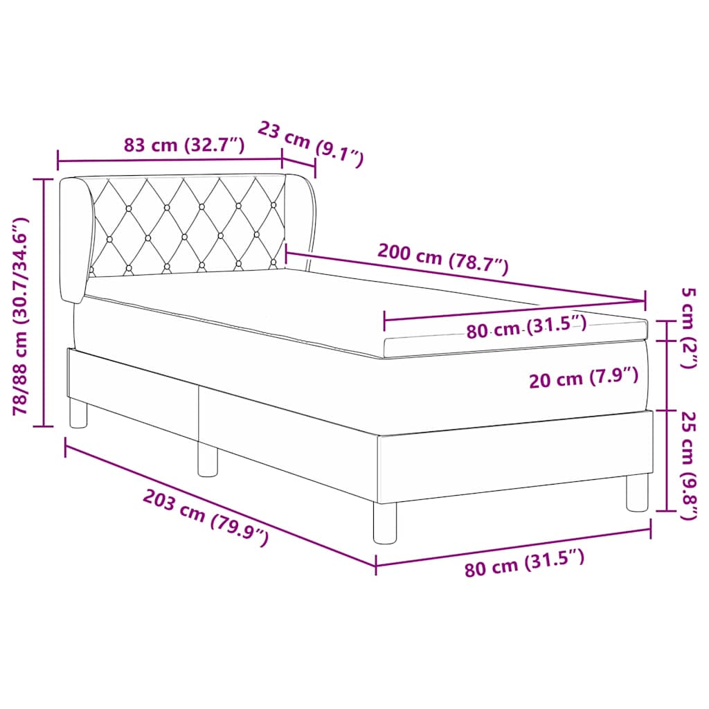 Boxrugós ágy fejtámlával Sötétkék 80 x 200 cm Bársony