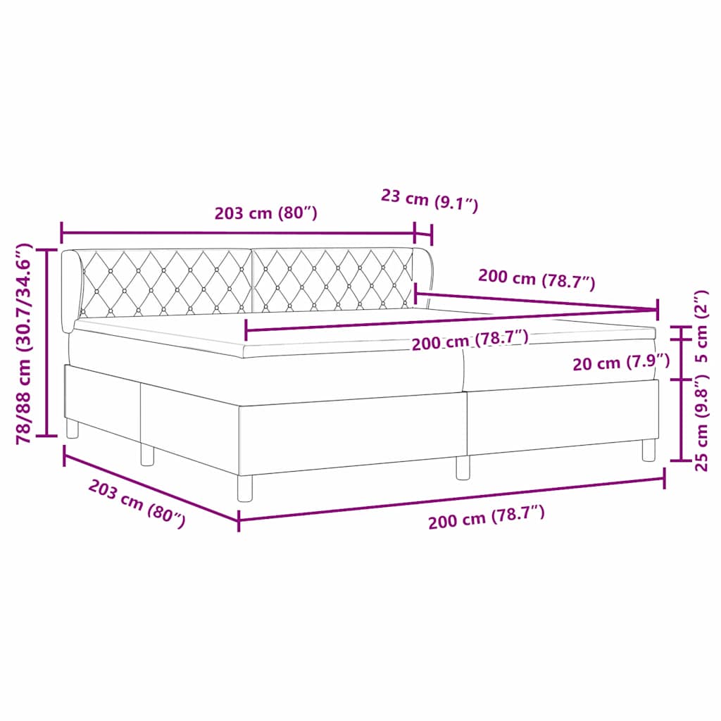 Boxrugós ágy matracmal fejtámlával Fekete 200 x 200 cm Bársony