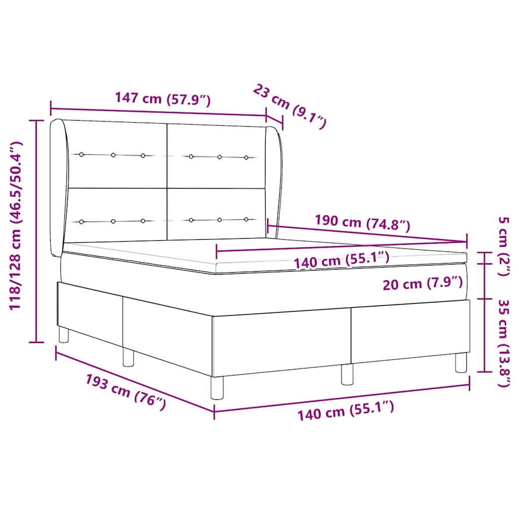 Boxrugós ágy matracmal fejtámlával Tópszínű 140 x 190 cm szövet