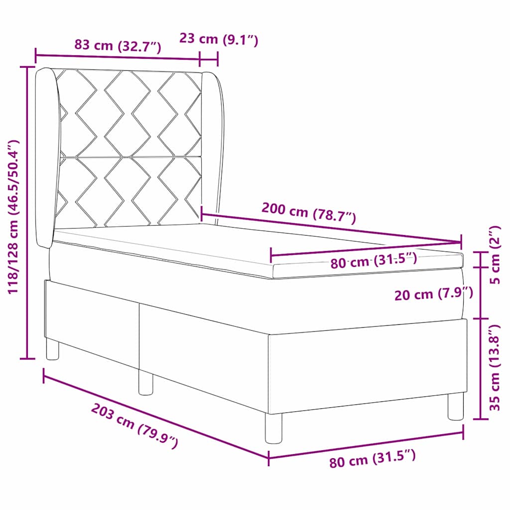 Boxrugós ágy fejtámlával Fekete 80 x 200 cm szövet