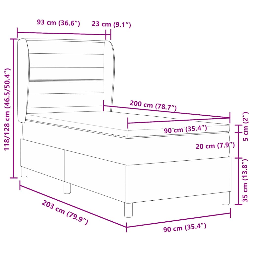 Boxrugós ágy matracmal fejtámlával Kék 200 x 90 cm szövet