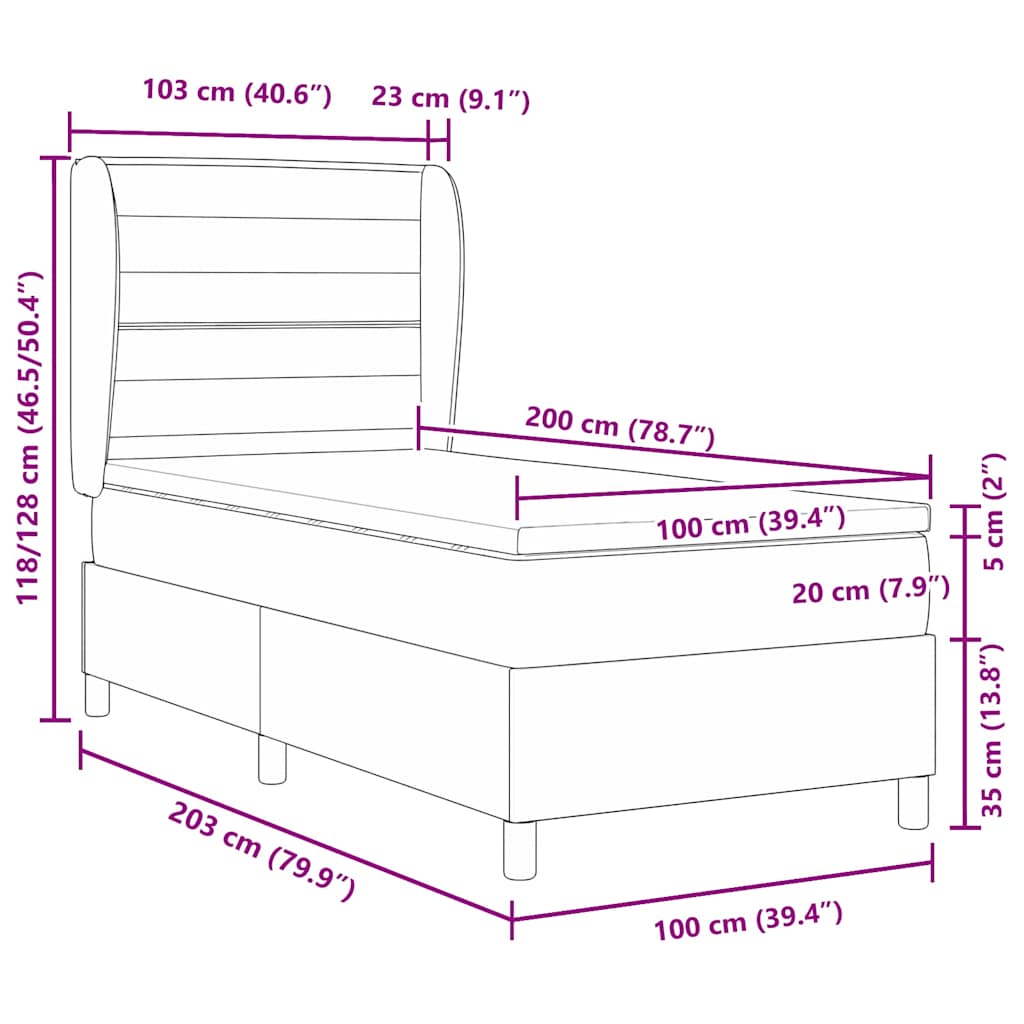 Boxrugós ágy matracmal Világosszürke 200 x 100 cm szövet