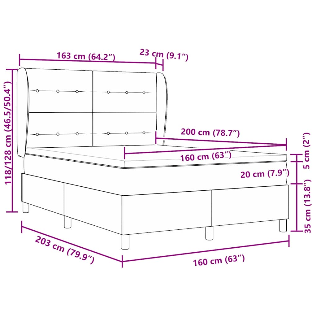 Boxrugós ágy fejtámlával Világosszürke 200 x 160 cm Bársony
