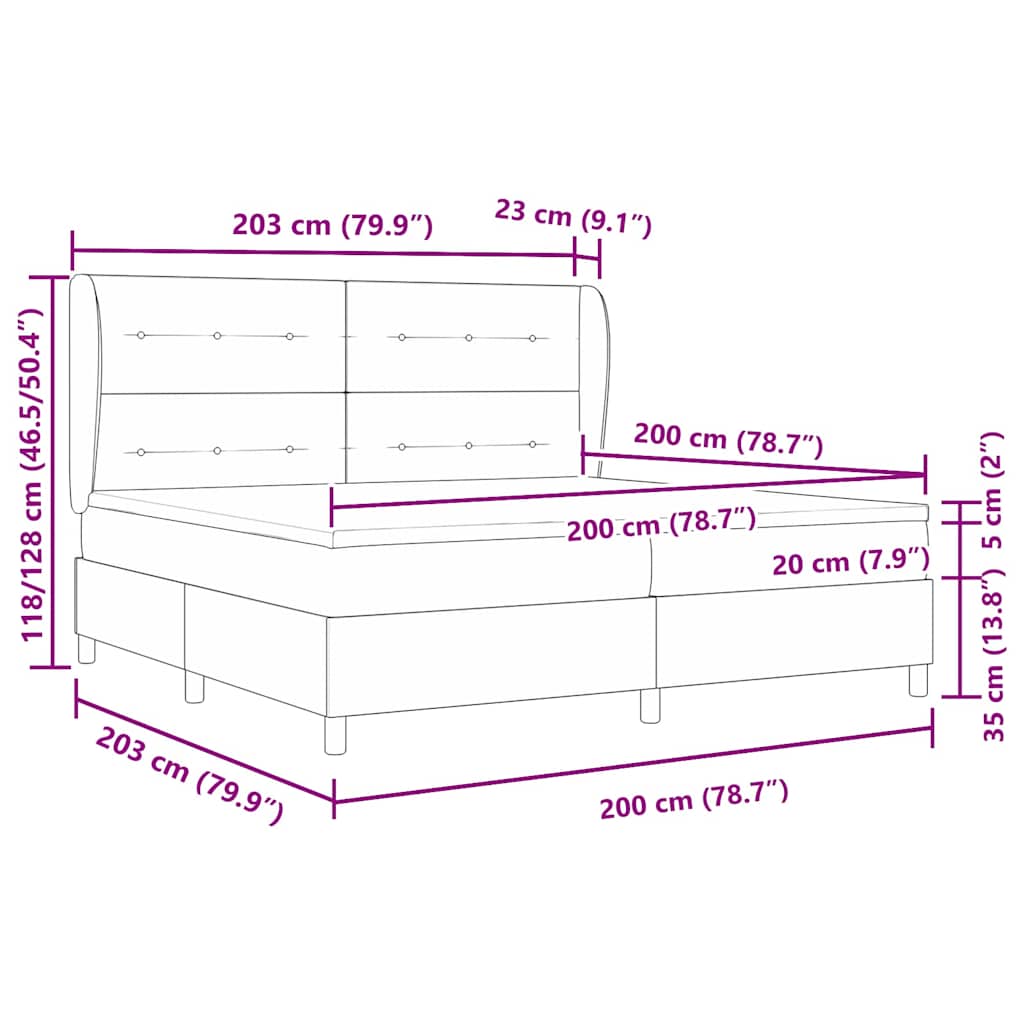 Boxrugós ágy fejtámlával Fekete 200 x 200 cm Bársony