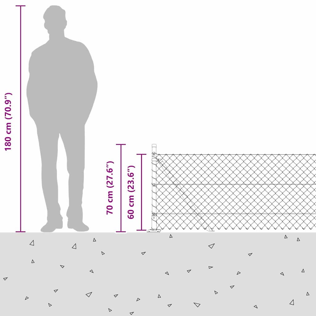 Láncos kerítés betonalappal 10 x 0,6 m PVC-bevonatos acél Zöld
