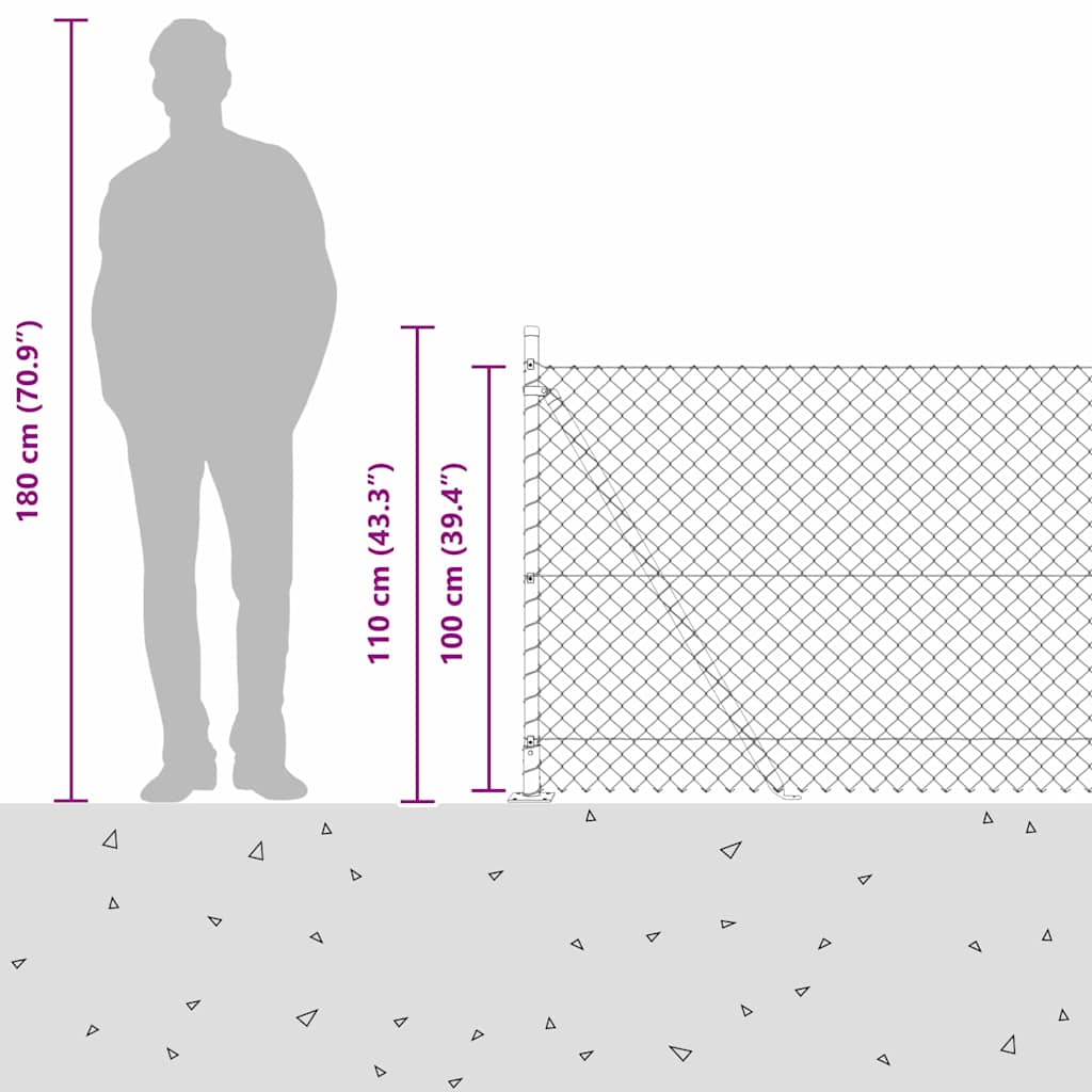 Láncos kerítés betonalappal 10 x 1 m PVC-bevonatos acél Zöld
