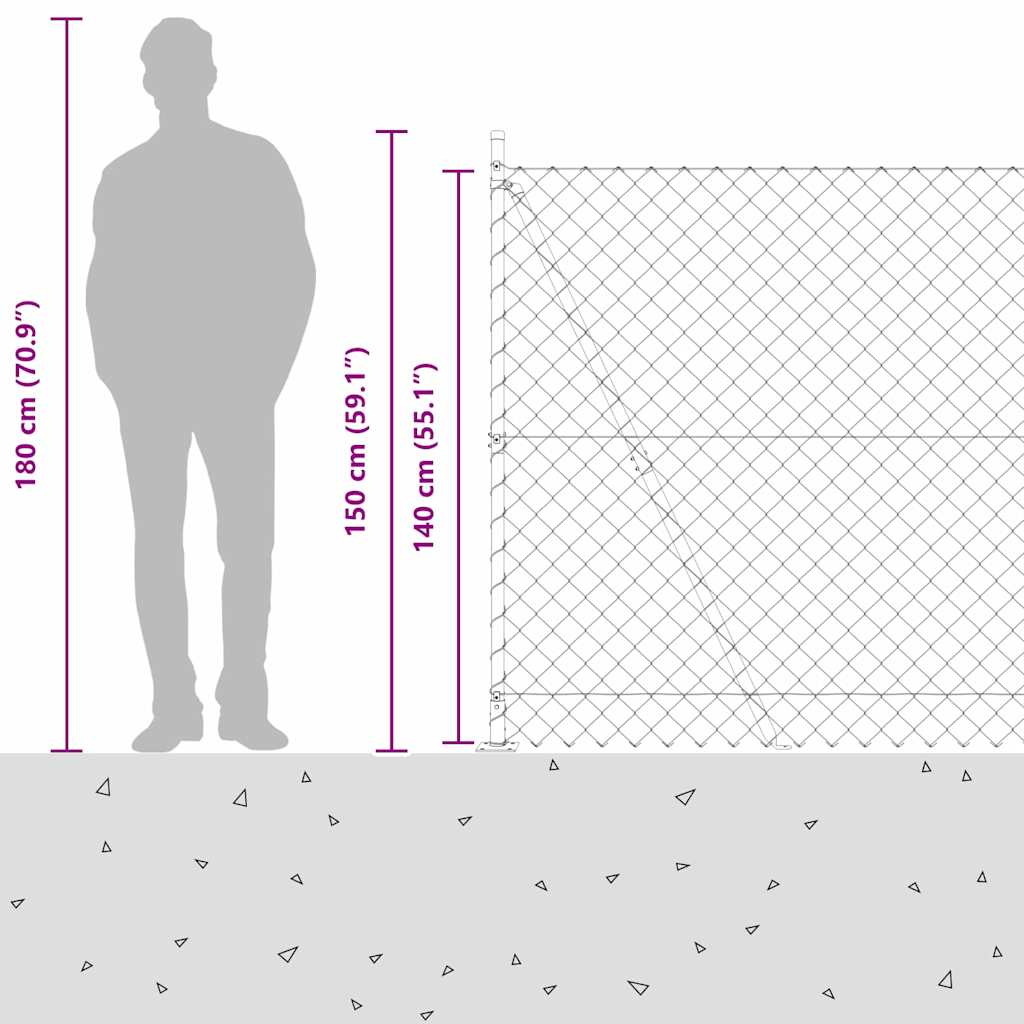 Láncos kerítés betonalappal 10 x 1,4 m PVC-bevonatos acél Zöld
