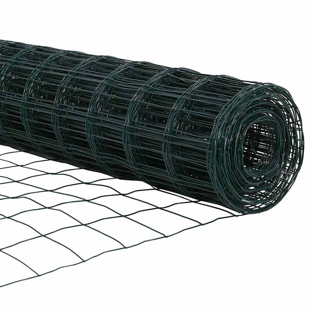 Kerítés oszlopokkal Zöld 1,5 x 10 m Acél és PVC