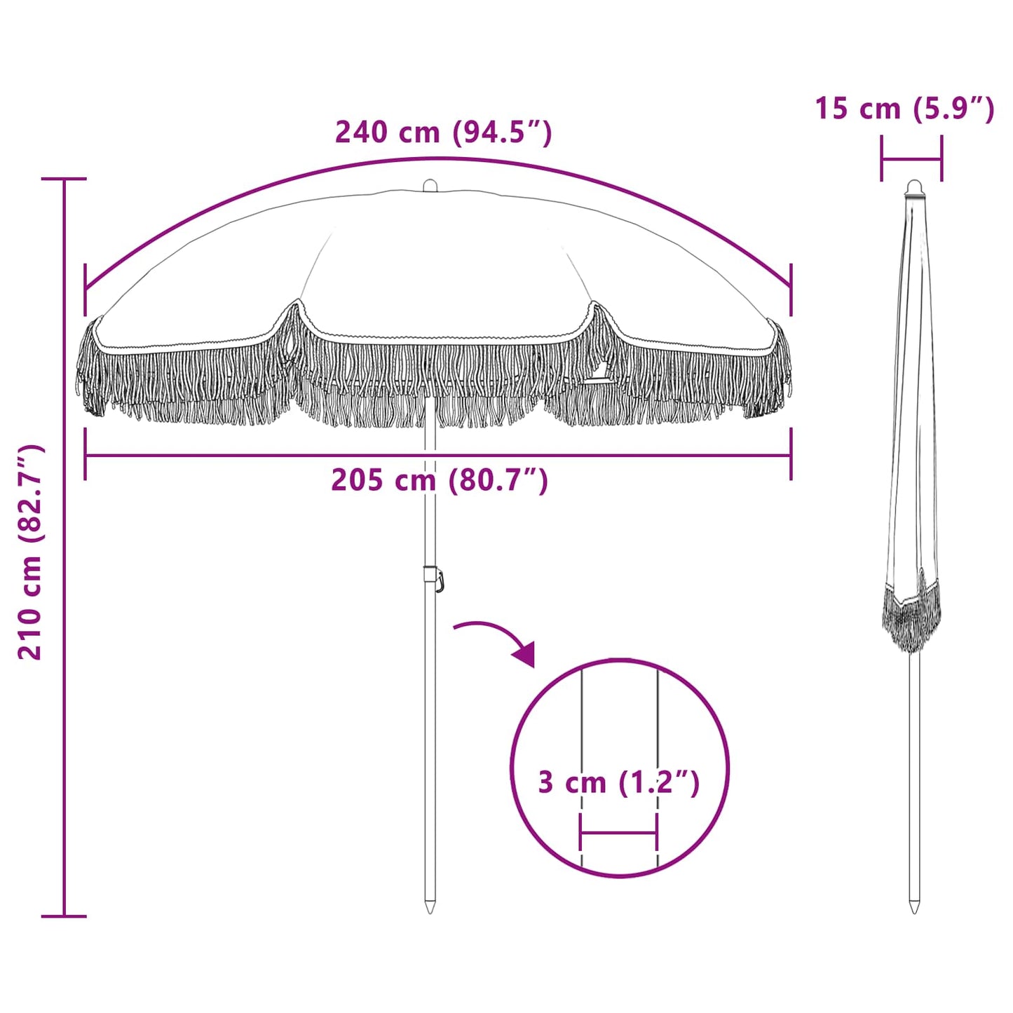 Tengerparti napernyő Sárga és Fehér 205 x 205 x 210 cm