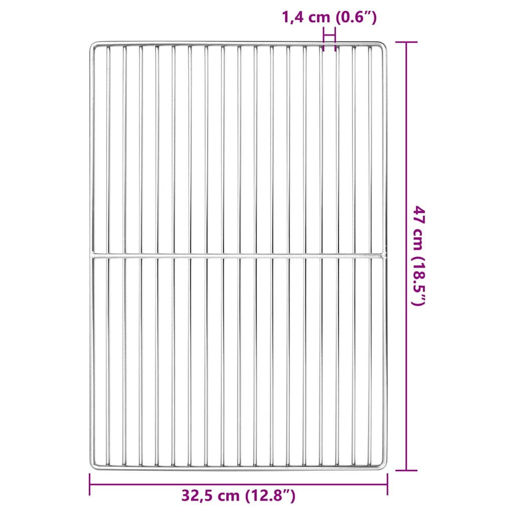 Grill rács 47 x 32,5 cm Rozsdamentes Acél Ezüst