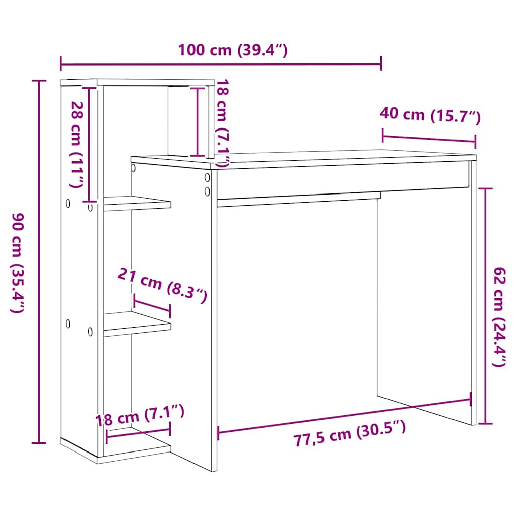 Asztal polcokkal Artisan tölgy 100 x 40 x 90 cm Faanyag