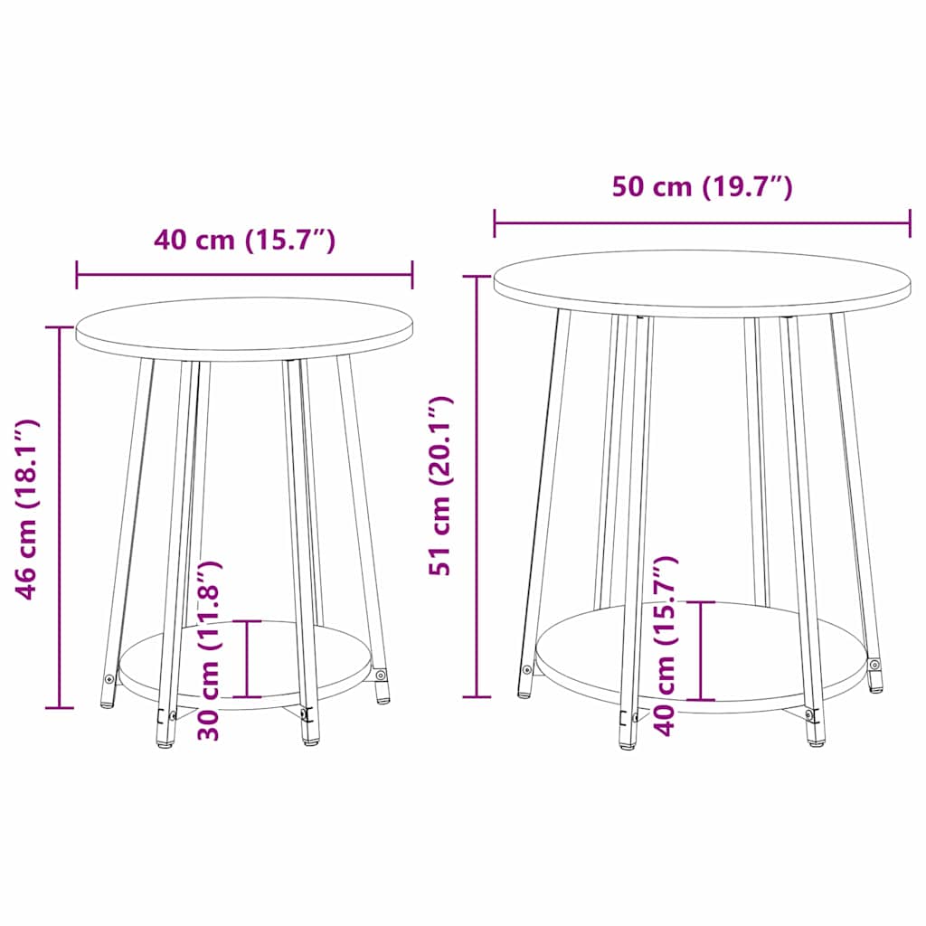 Kisasztal készlet polcokkal 2 pcs Régi fa és fekete