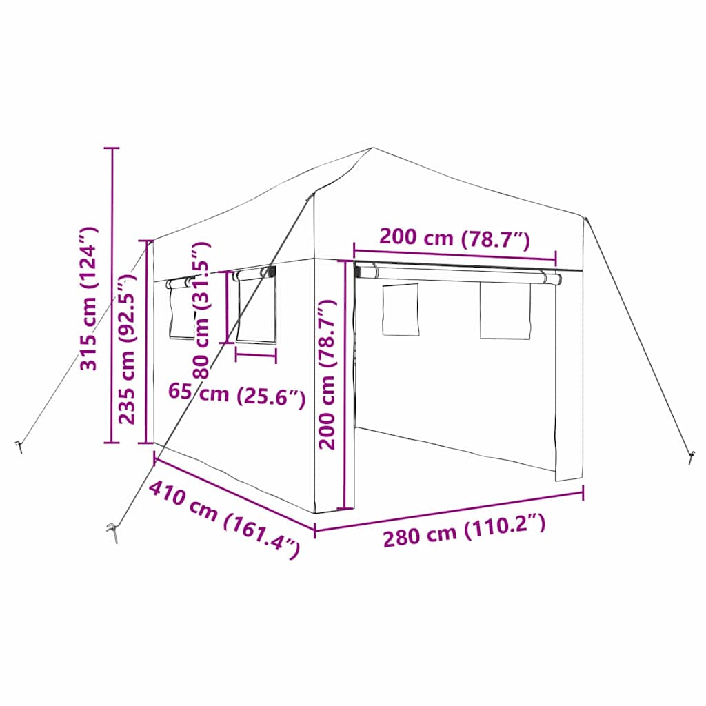 Üvegház pop-up kerettel tetővel Zöld 280 x 410 x 315 cm Vas